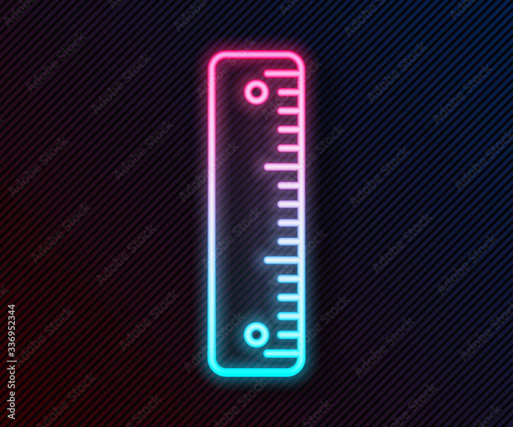 Glowing neon line Ruler icon isolated on black background. Straightedge symbol. Vector Illustration