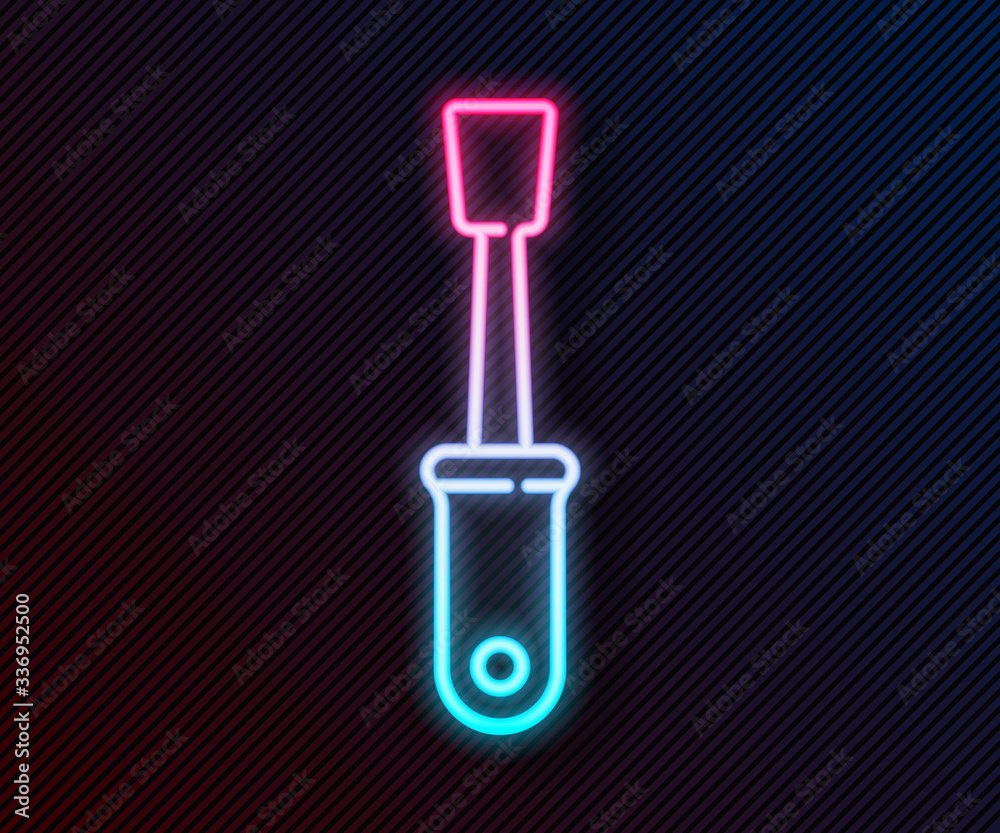 Glowing neon line Screwdriver icon isolated on black background. Service tool symbol. Vector Illustr