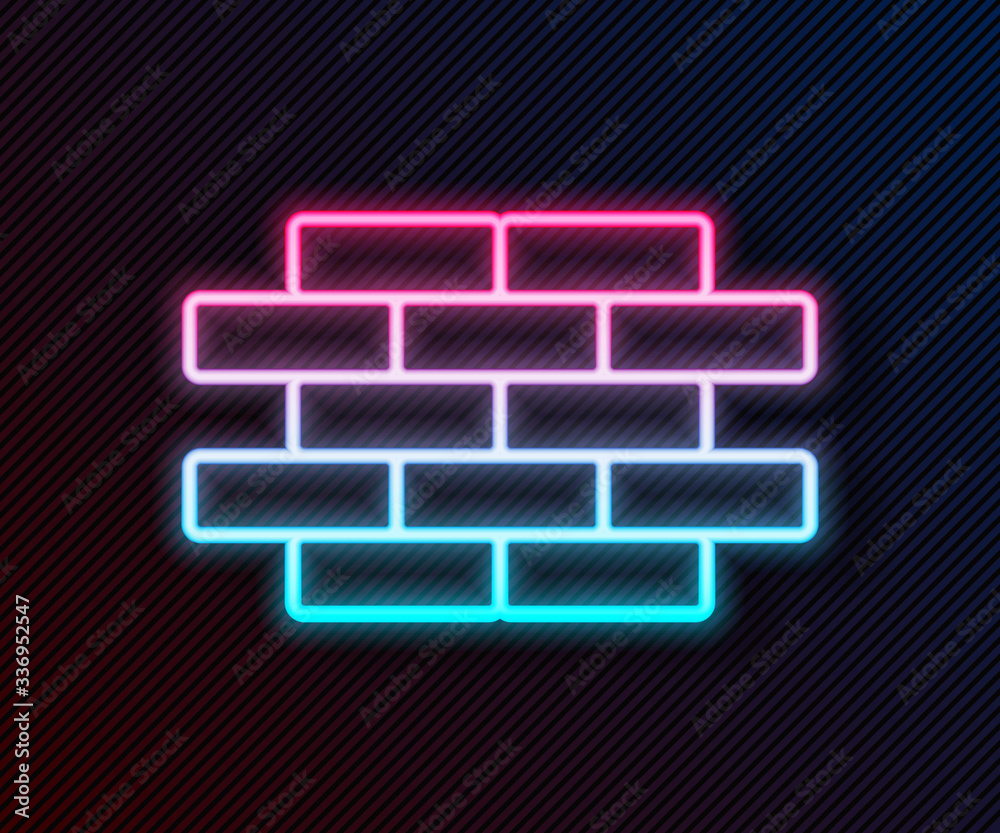 Glowing neon line Bricks icon isolated on black background. Vector Illustration