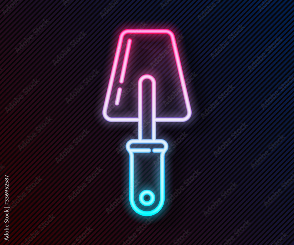 Glowing neon line Trowel icon isolated on black background. Vector Illustration