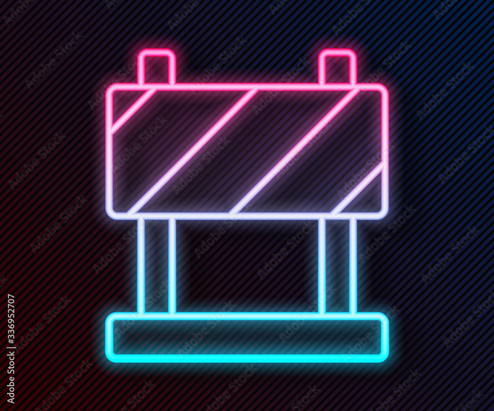 Glowing neon line Road barrier icon isolated on black background. Symbol of restricted area which ar