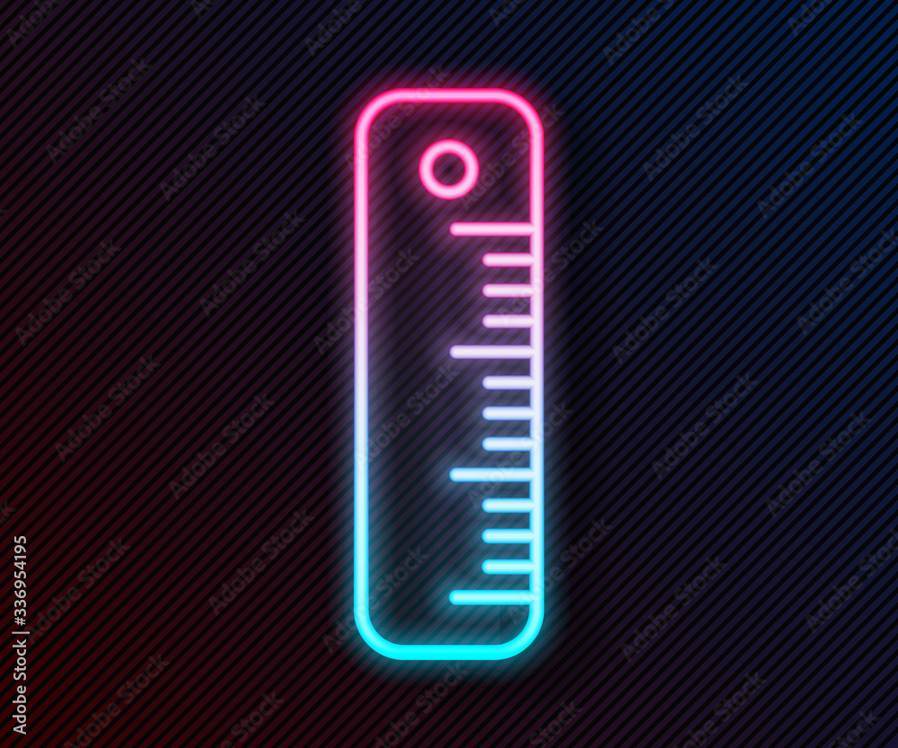 Glowing neon line Ruler icon isolated on black background. Straightedge symbol. Vector Illustration