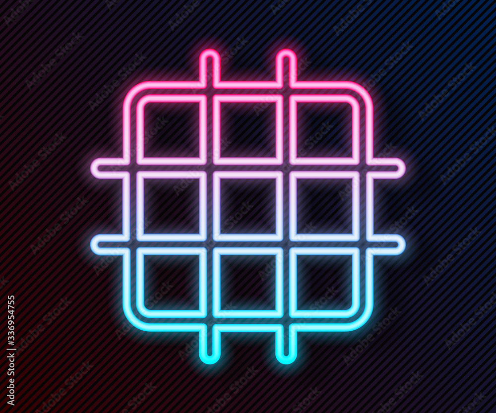 Glowing neon line Grid graph paper icon isolated on black background. Vector Illustration