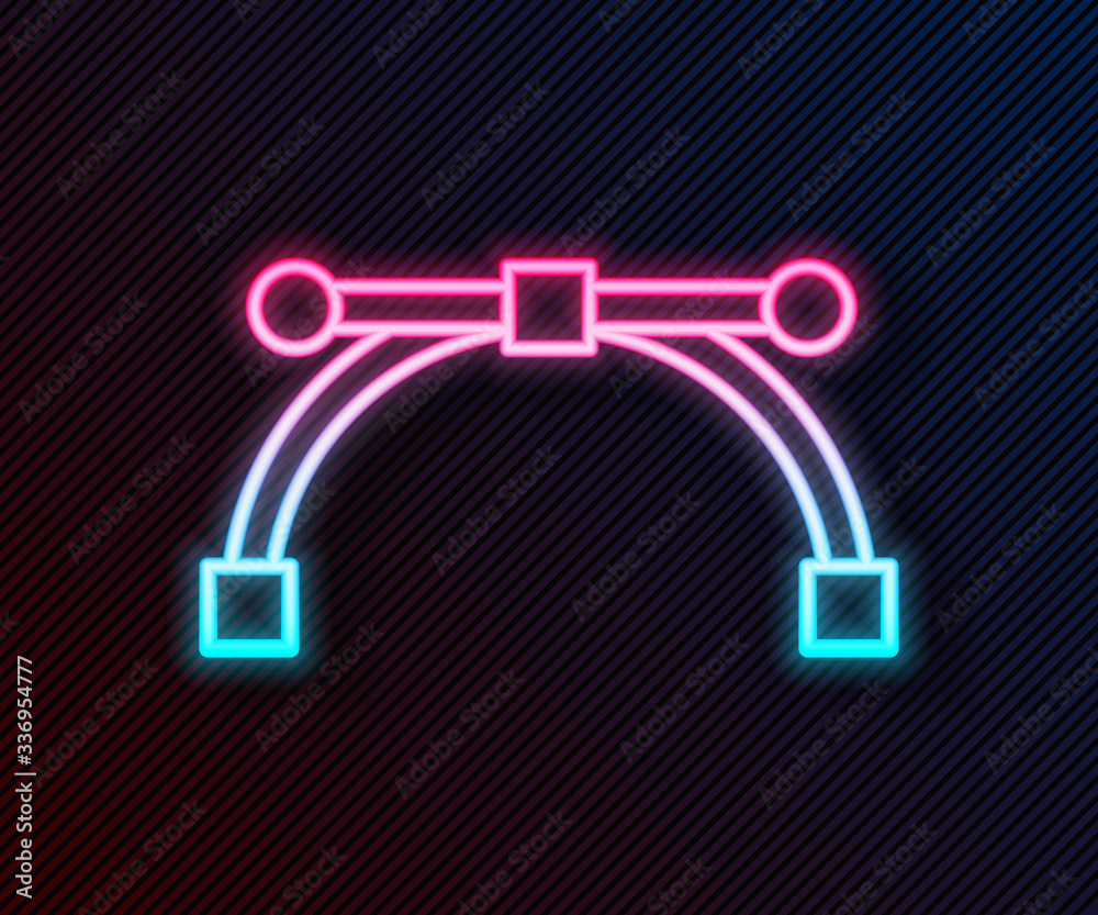 Glowing neon line Bezier curve icon isolated on black background. Pen tool icon. Vector Illustration