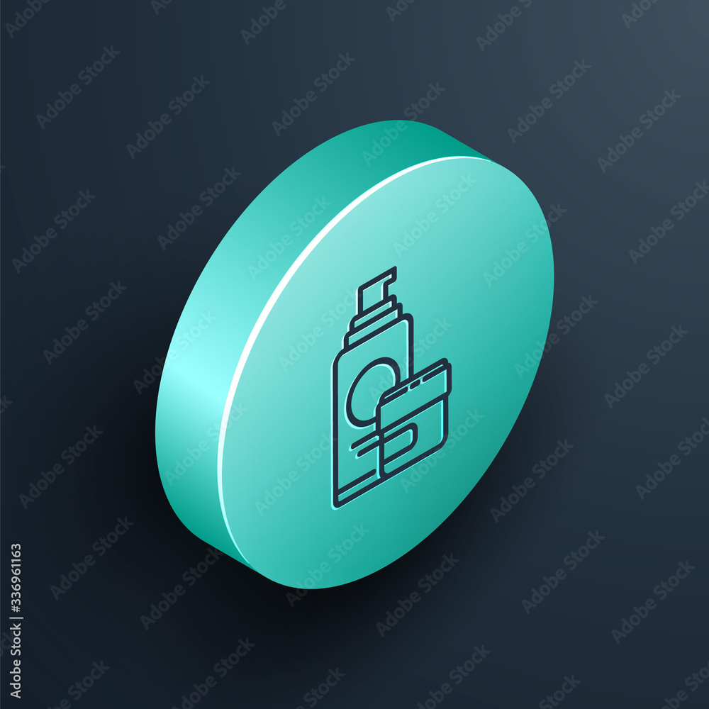 Isometric line Cream or lotion cosmetic tube icon isolated on black background. Body care products f