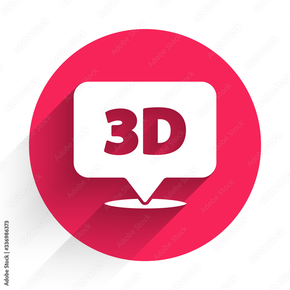 White Speech bubble with text 3D icon isolated with long shadow. Red circle button. Vector Illustrat