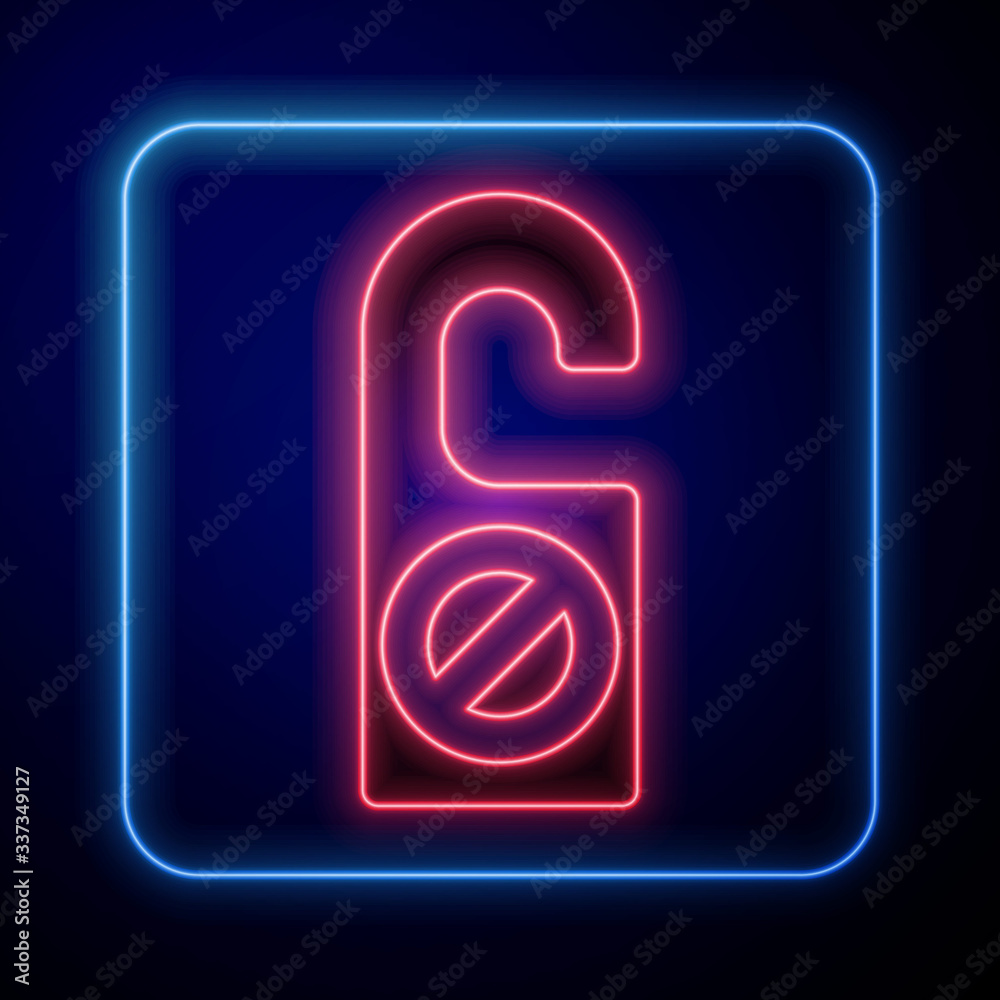 Glowing neon Please do not disturb icon isolated on blue background. Hotel Door Hanger Tags. Vector 