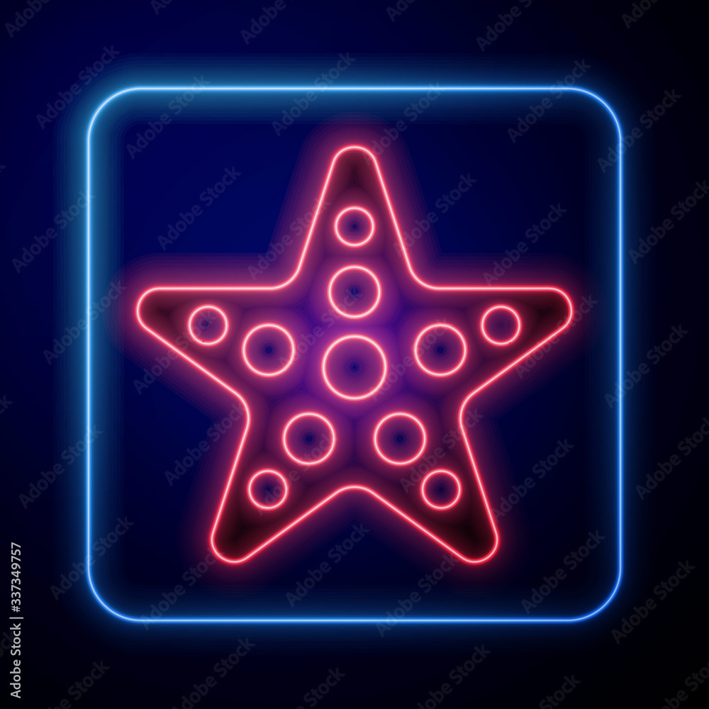 Glowing neon Starfish icon isolated on blue background. Vector Illustration