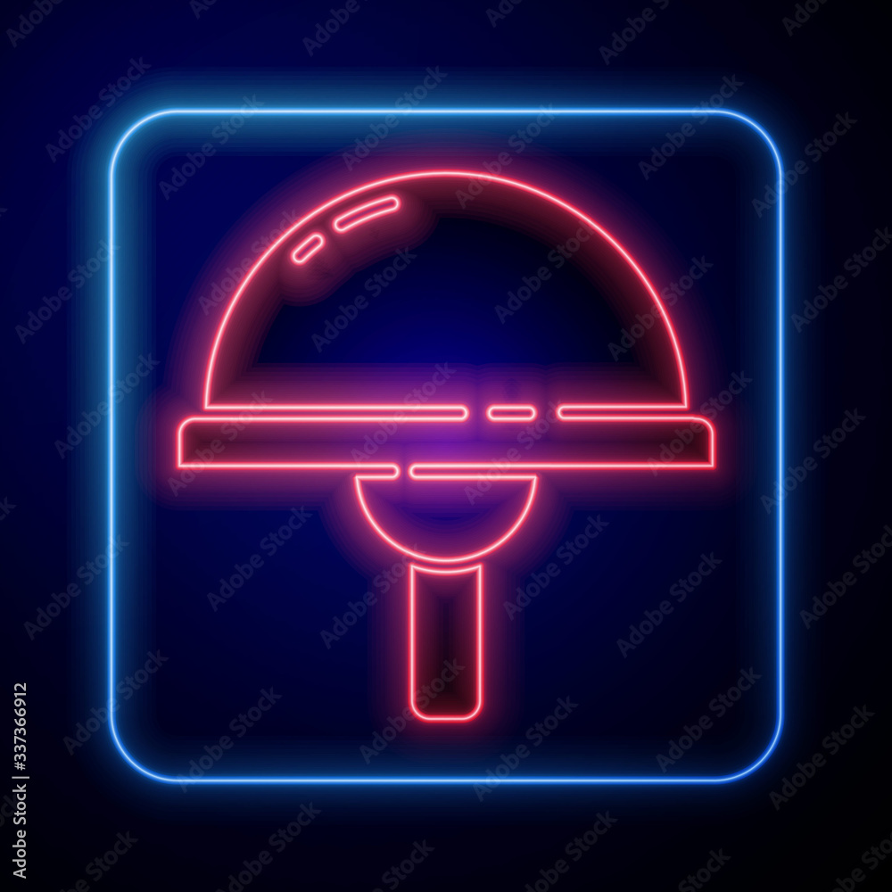 Glowing neon Light emitting diode icon isolated on blue background. Semiconductor diode electrical c