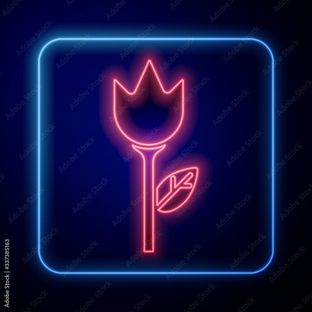 Glowing neon Flower tulip icon isolated on blue background. Vector Illustration