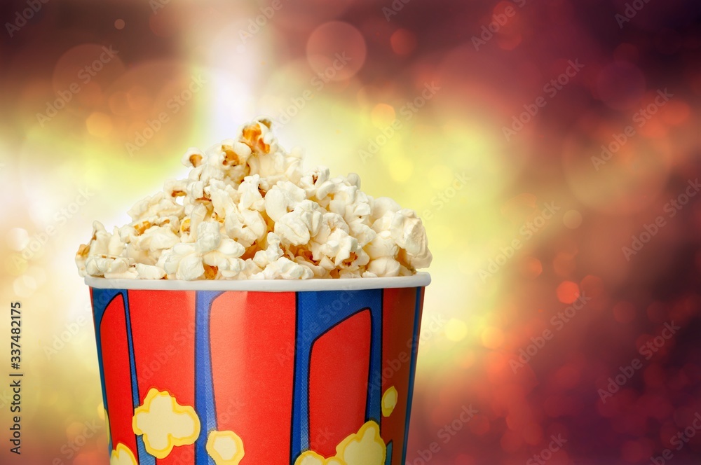 Popcorn food in box on abstract background