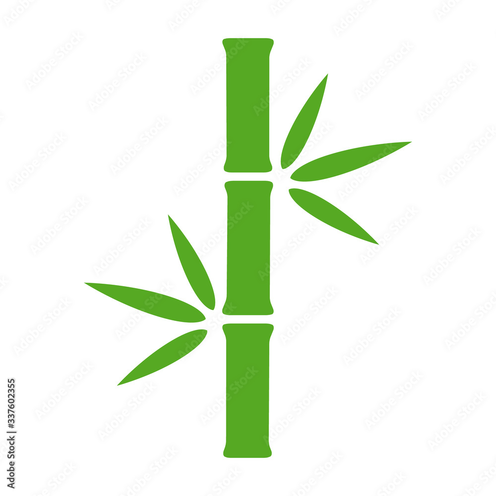 Bamboo stalk with leaves flat green vector icon for nature apps and websites