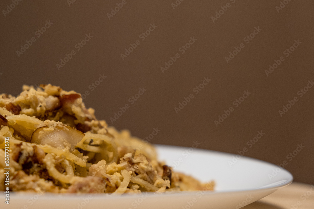 Spaghetti carbonara on the plate