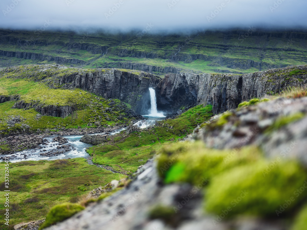 Landscape in Iceland. Its a famous place in Iceland. A mountain valley and clouds. Natural landscap