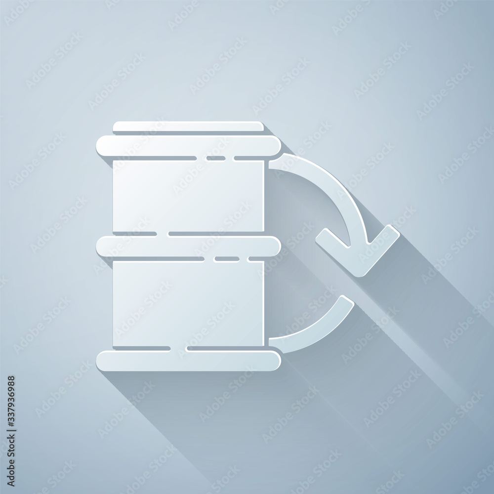 Paper cut Eco fuel barrel icon isolated on grey background. Eco bio and barrel. Green environment an