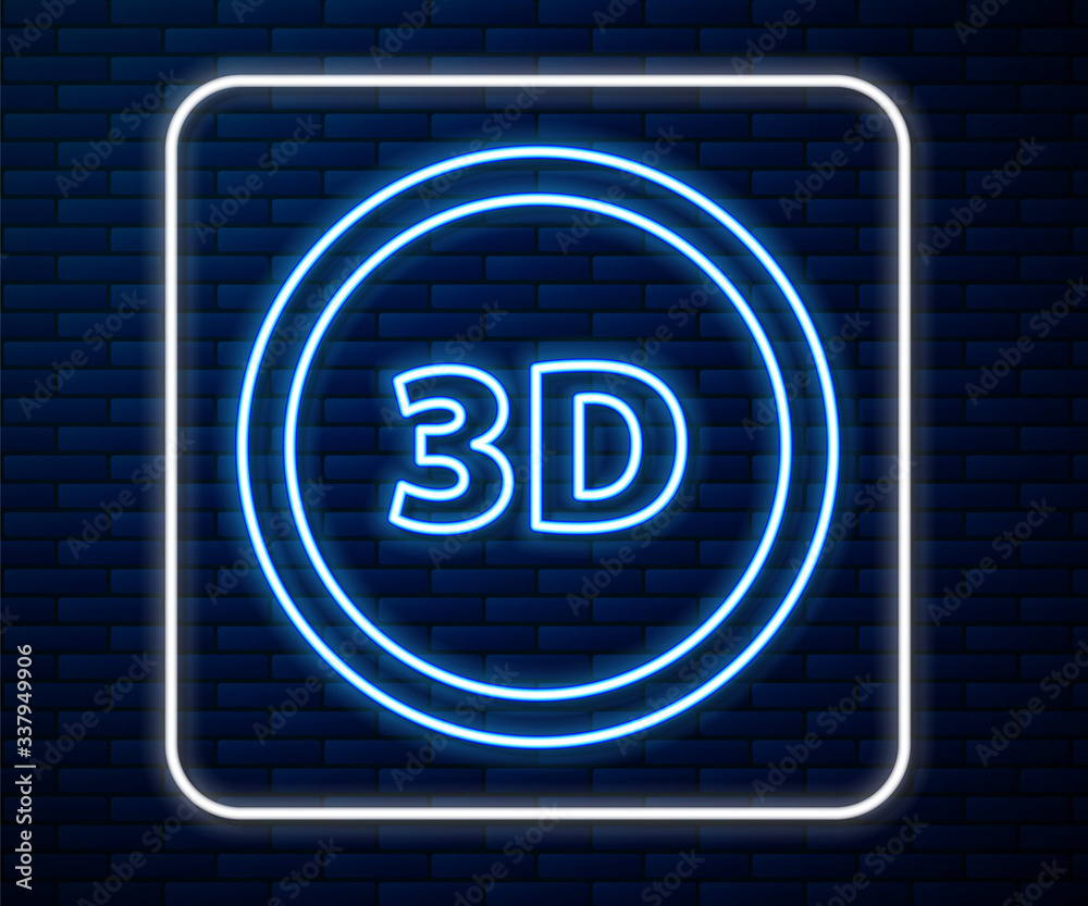 在砖墙背景上隔离的发光霓虹线3D单词图标。矢量插图