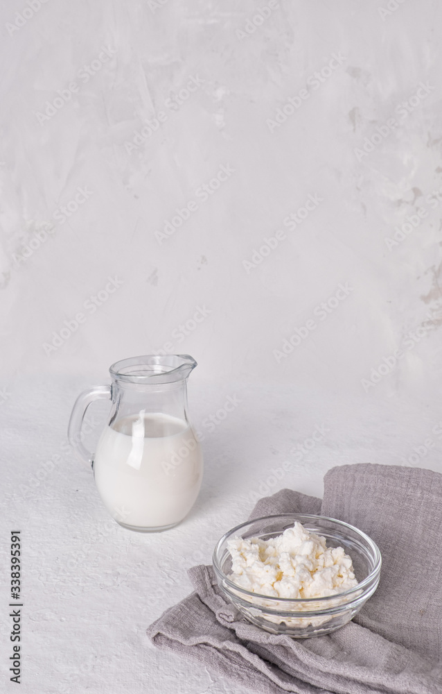 Milk kefir grains. Milk kefir or bulgaros. Probiotic cold fermented dairy drink.