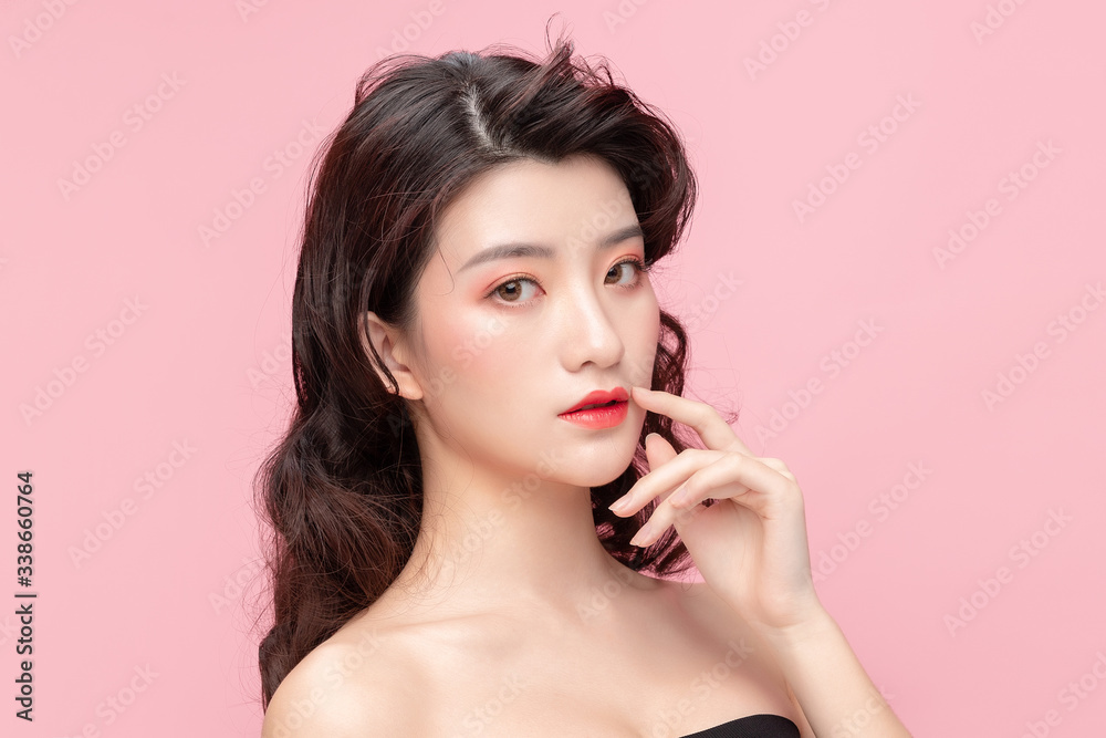 Asian makeup girl in pink background