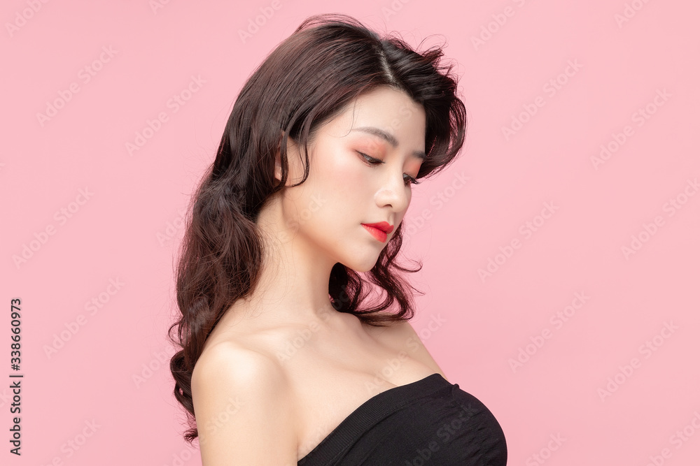 Asian makeup girl in pink background