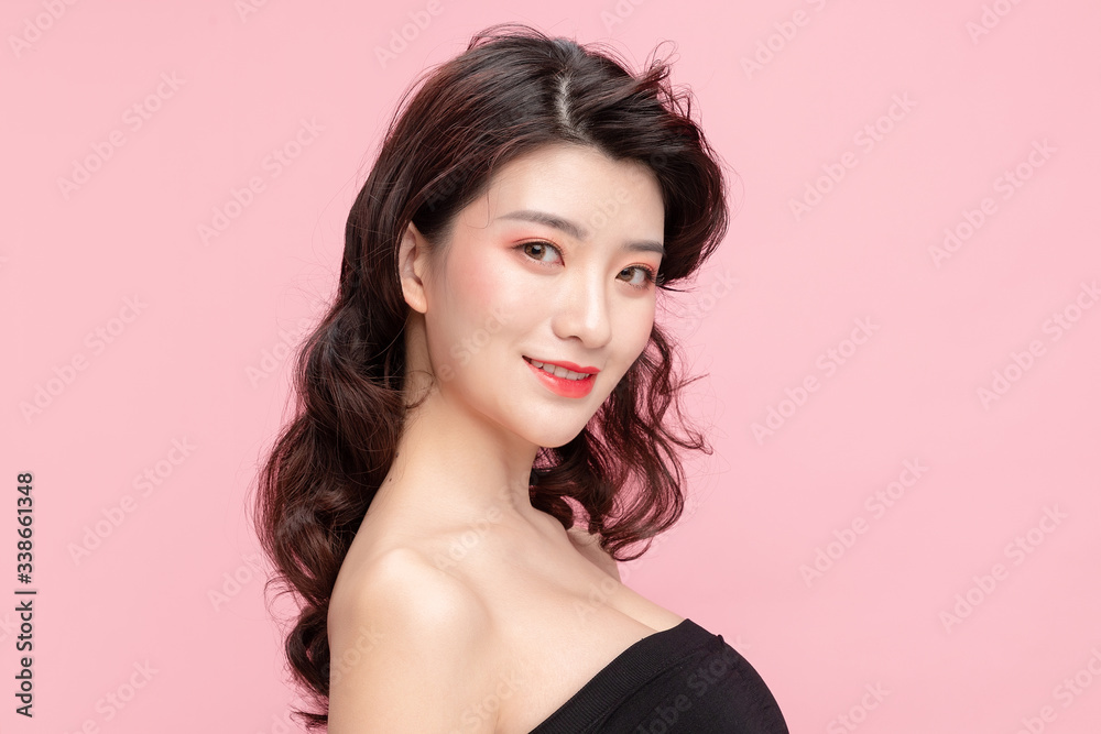 Asian makeup girl in pink background