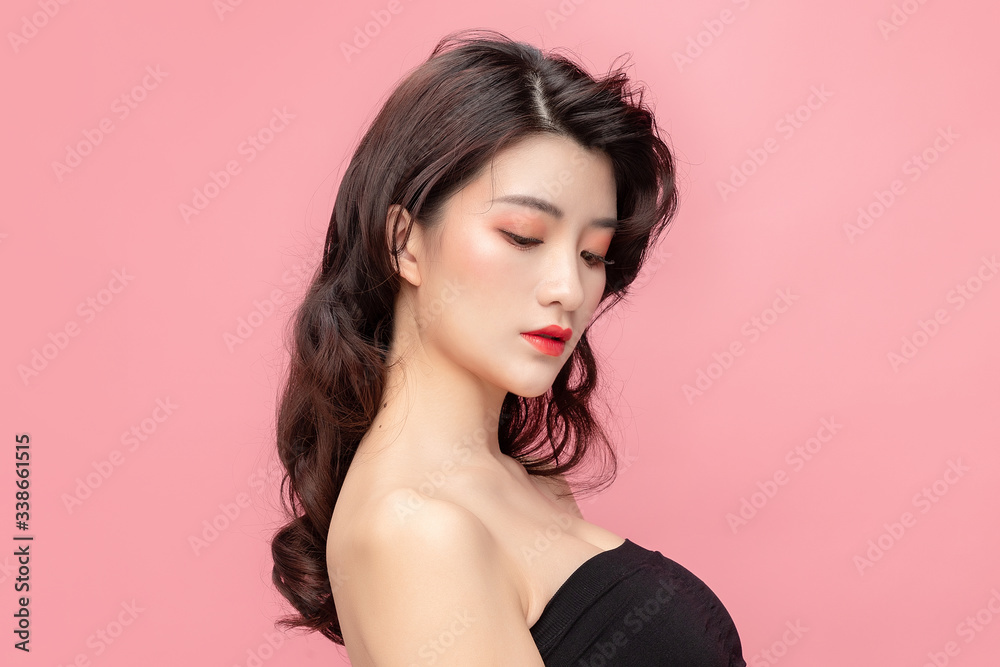 Asian makeup girl in pink background