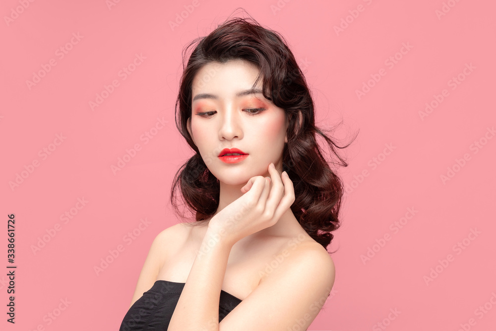 Asian makeup girl in pink background