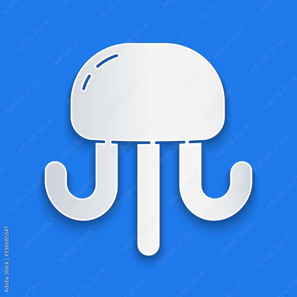 Paper cut Jellyfish icon isolated on blue background. Paper art style. Vector Illustration