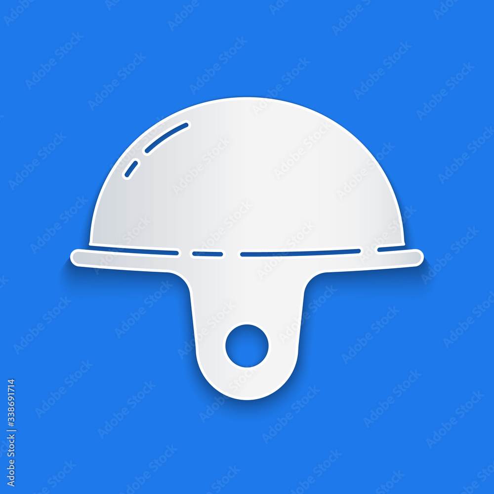 Paper cut Worker safety helmet icon isolated on blue background. Paper art style. Vector Illustratio