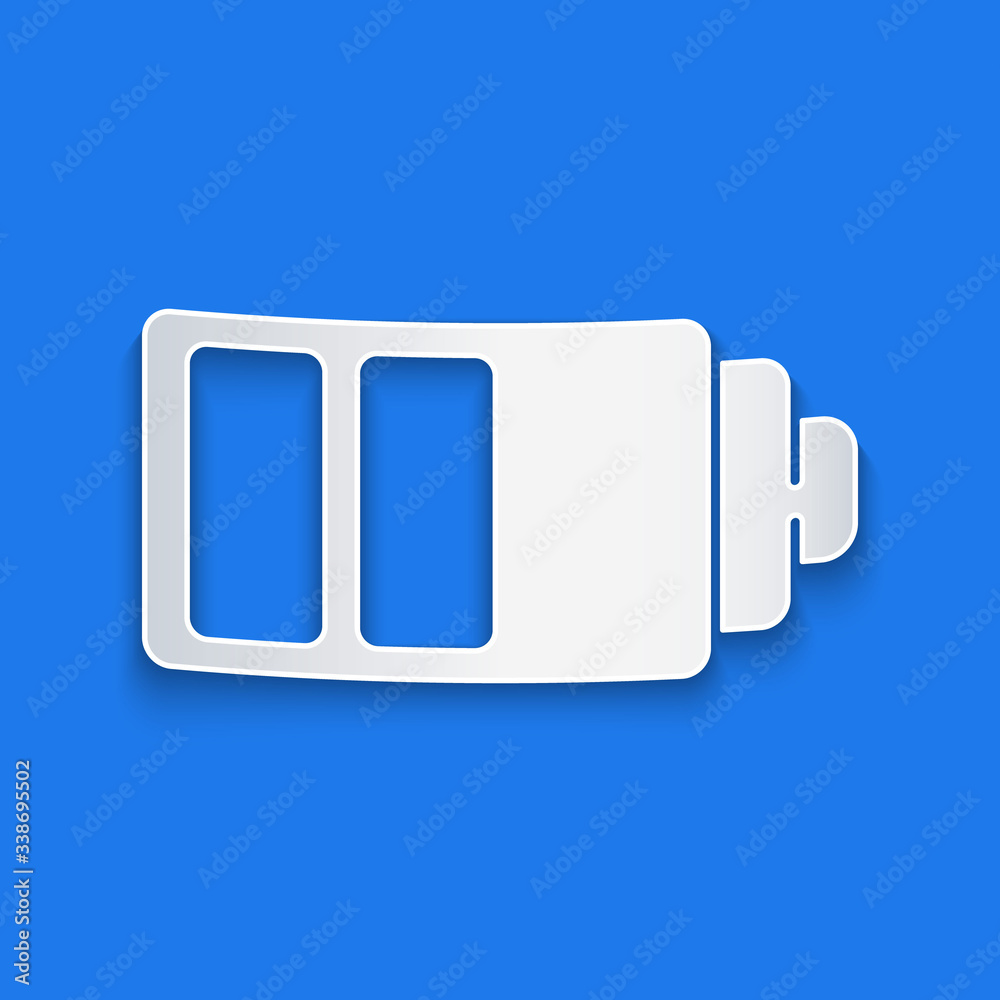 Paper cut Battery charge level indicator icon isolated on blue background. Paper art style. Vector I