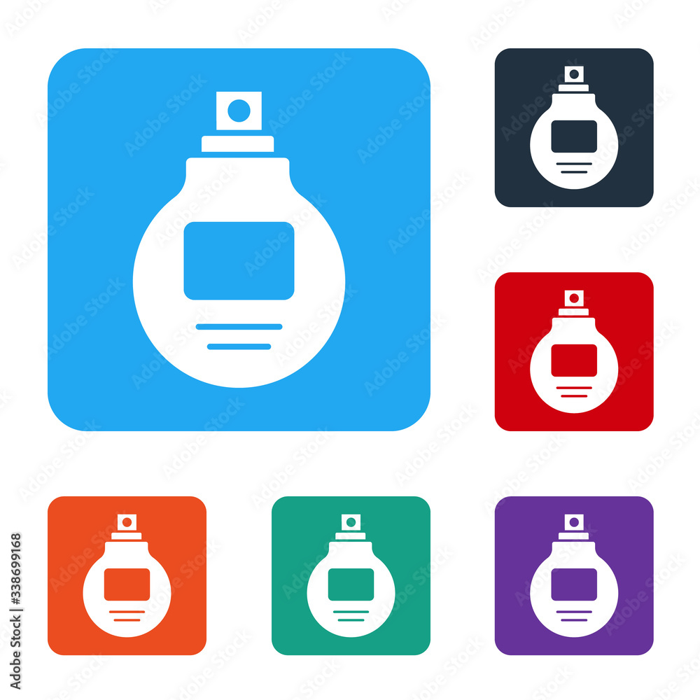 白色香水图标隔离在白色背景上。将图标设置为彩色方形按钮。矢量插图