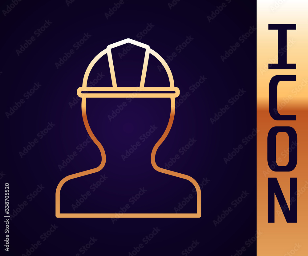 Gold line Worker safety helmet icon isolated on black background.  Vector Illustration