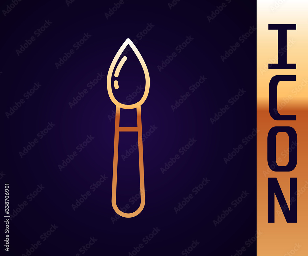 Gold line Paint brush icon isolated on black background.  Vector Illustration