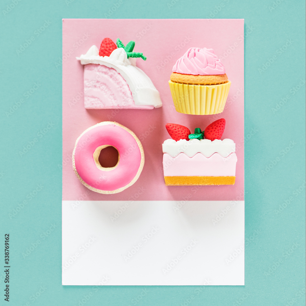 Sweet desserts on a colorful card