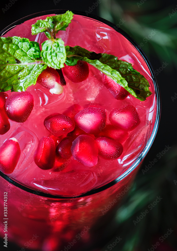 Fresh pomegranate juice macro shot