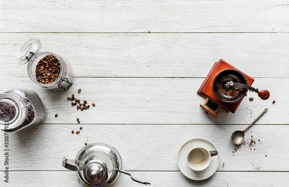 Aerial view of people making drip coffee