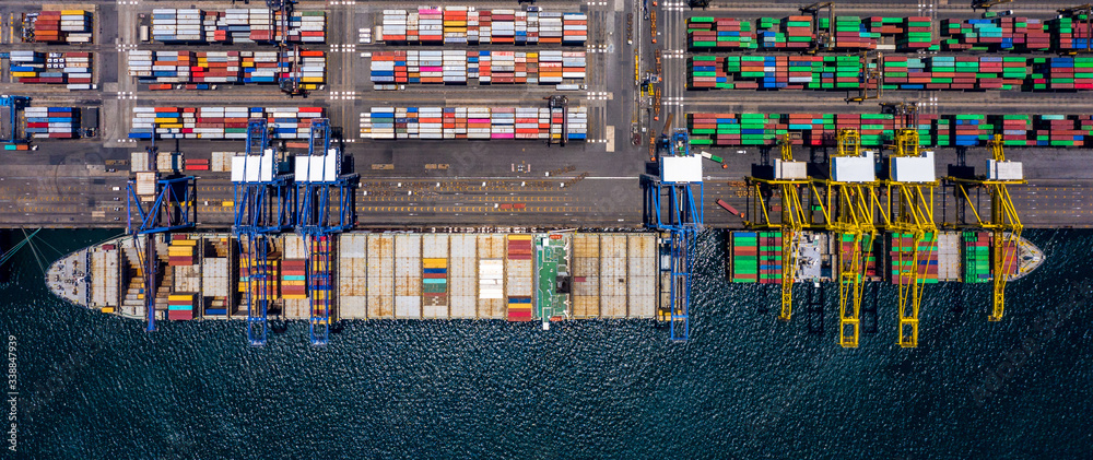 Aerial view container cargo ship in ocean, Business industry commerce global import export logistic 