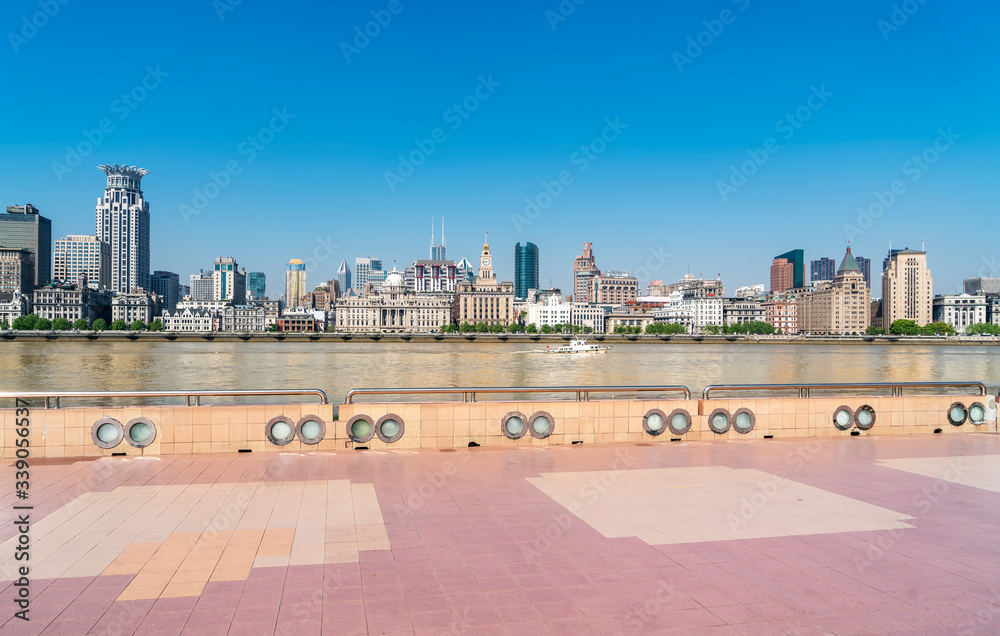 Panoramic view of the skyline of the old building on the Bund of Shanghai