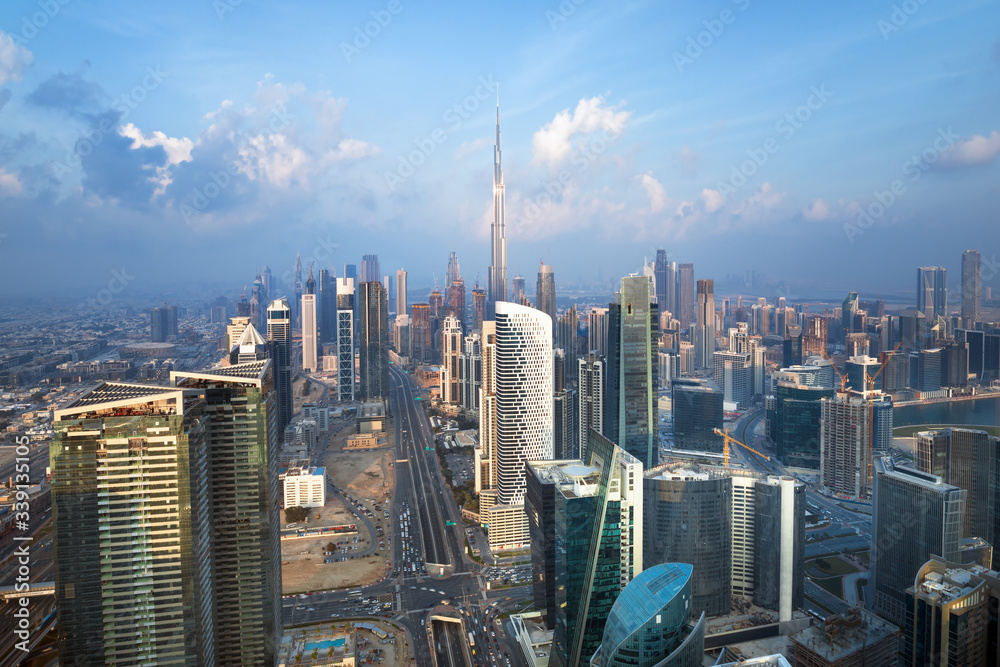 DUBAI - Amazing view on Dubai city center skyline, United Arab Emirates