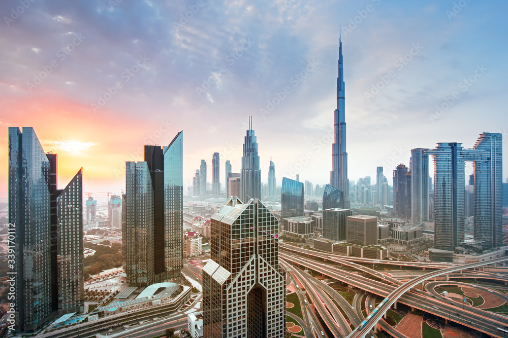 Dubai city center skyline, United Arab Emirates