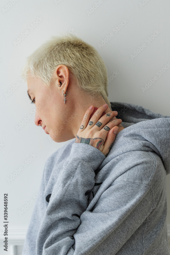 Woman having a neck pain