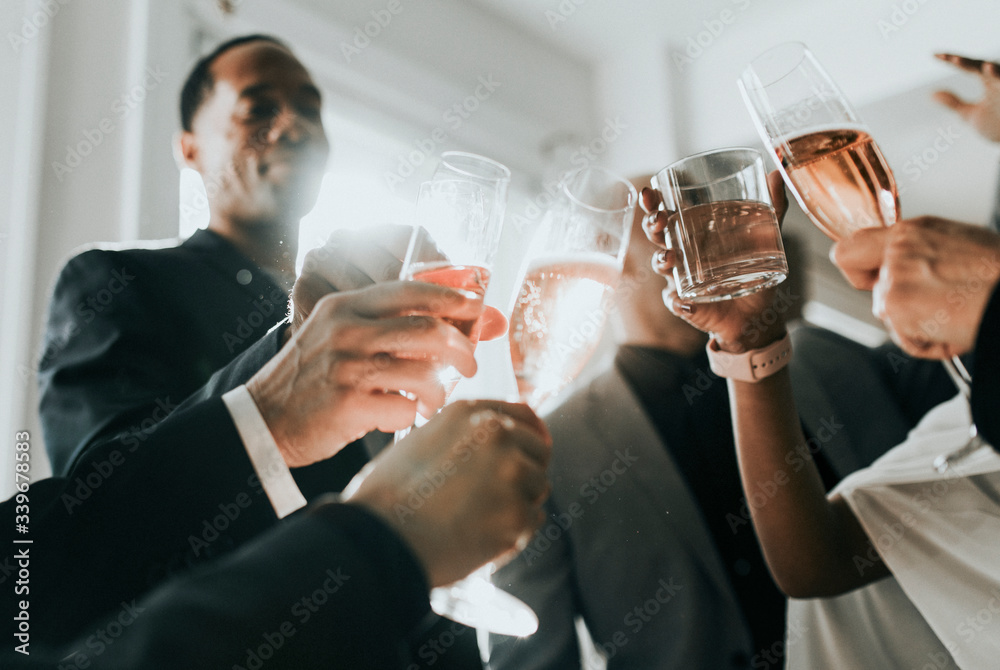 Team celebrating with champagne