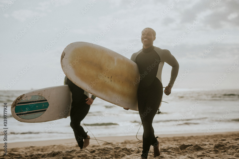 Professional surfers at the beach