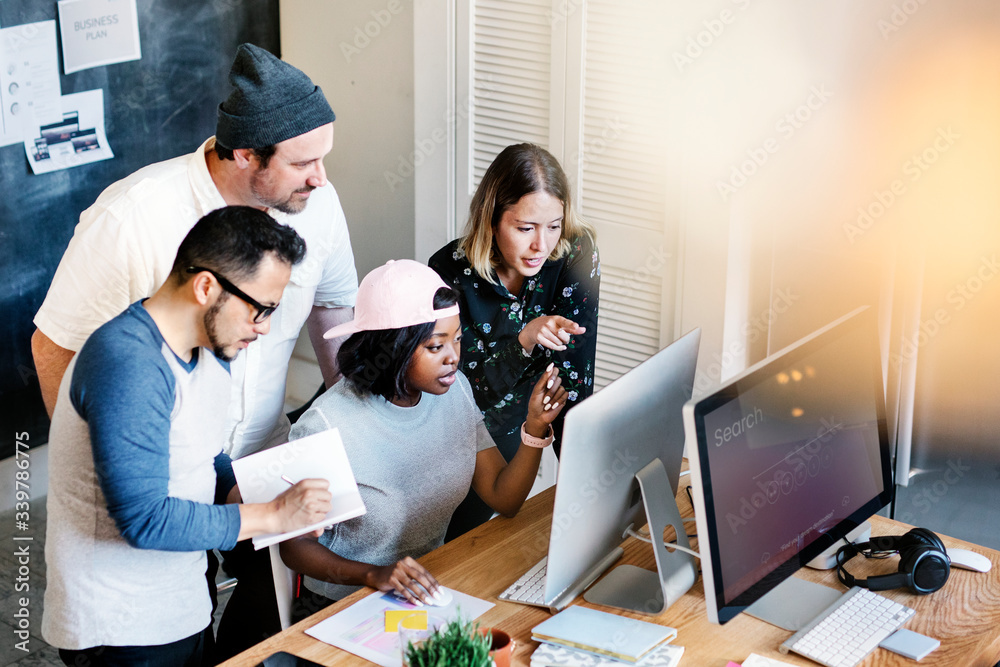 Diverse startup team working together