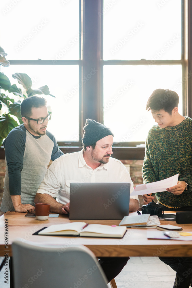 Diverse startup team discussing a project