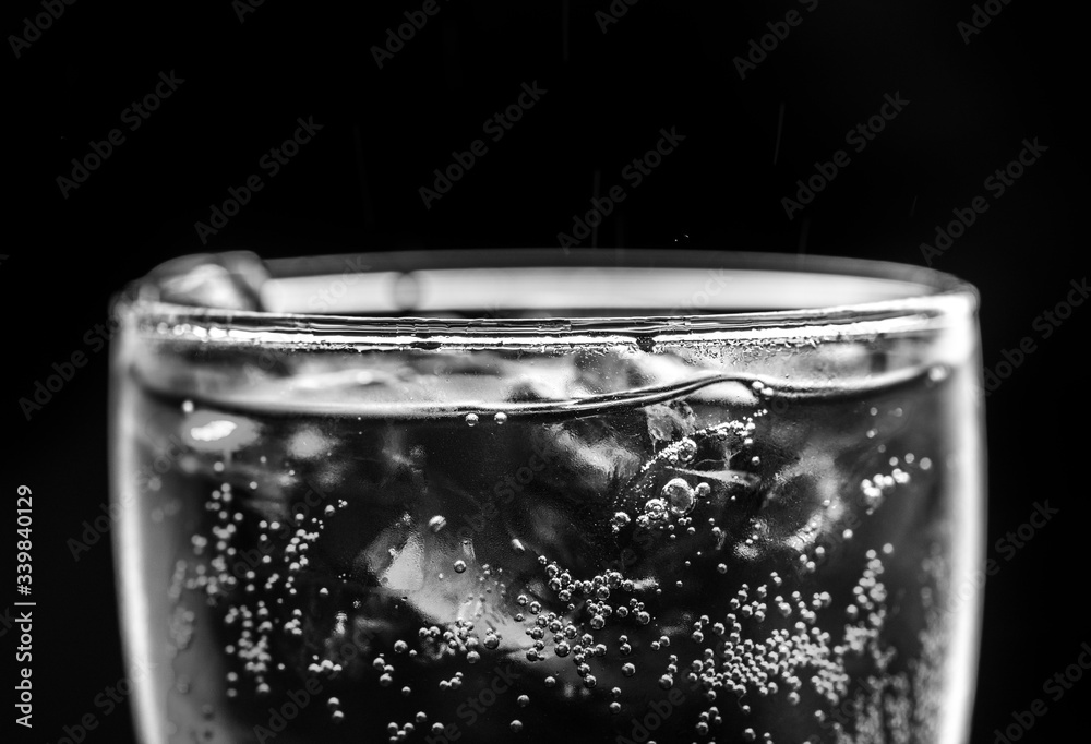 Soda with ice macro shot