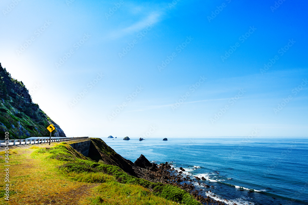 俄勒冈州海岸101号公路，美国黄金海滩附近的海景