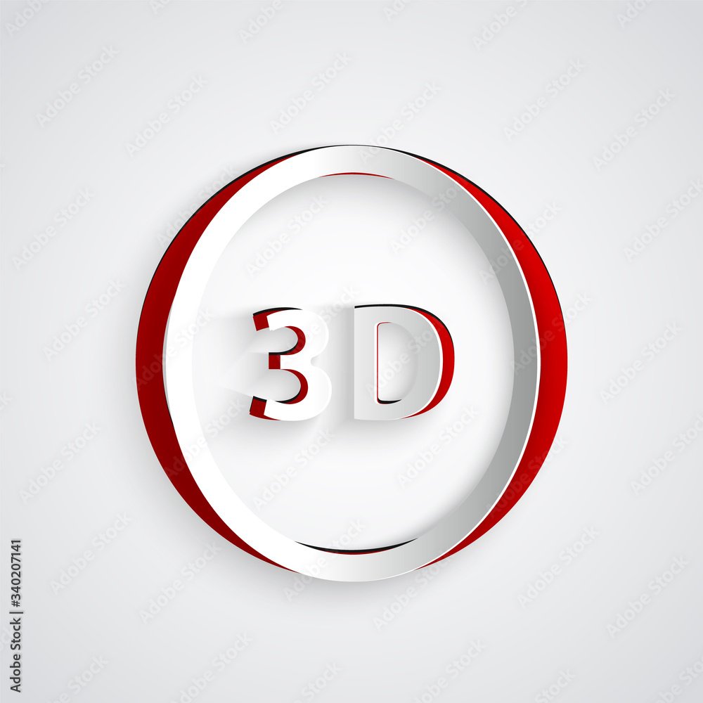 Paper cut 3D word icon isolated on grey background. Paper art style. Vector Illustration