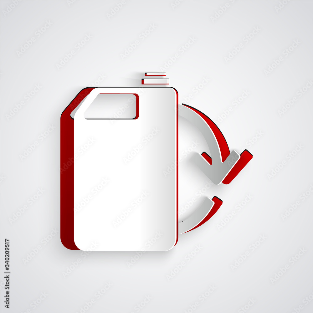 Paper cut Eco fuel canister icon isolated on grey background. Eco bio and barrel. Green environment 