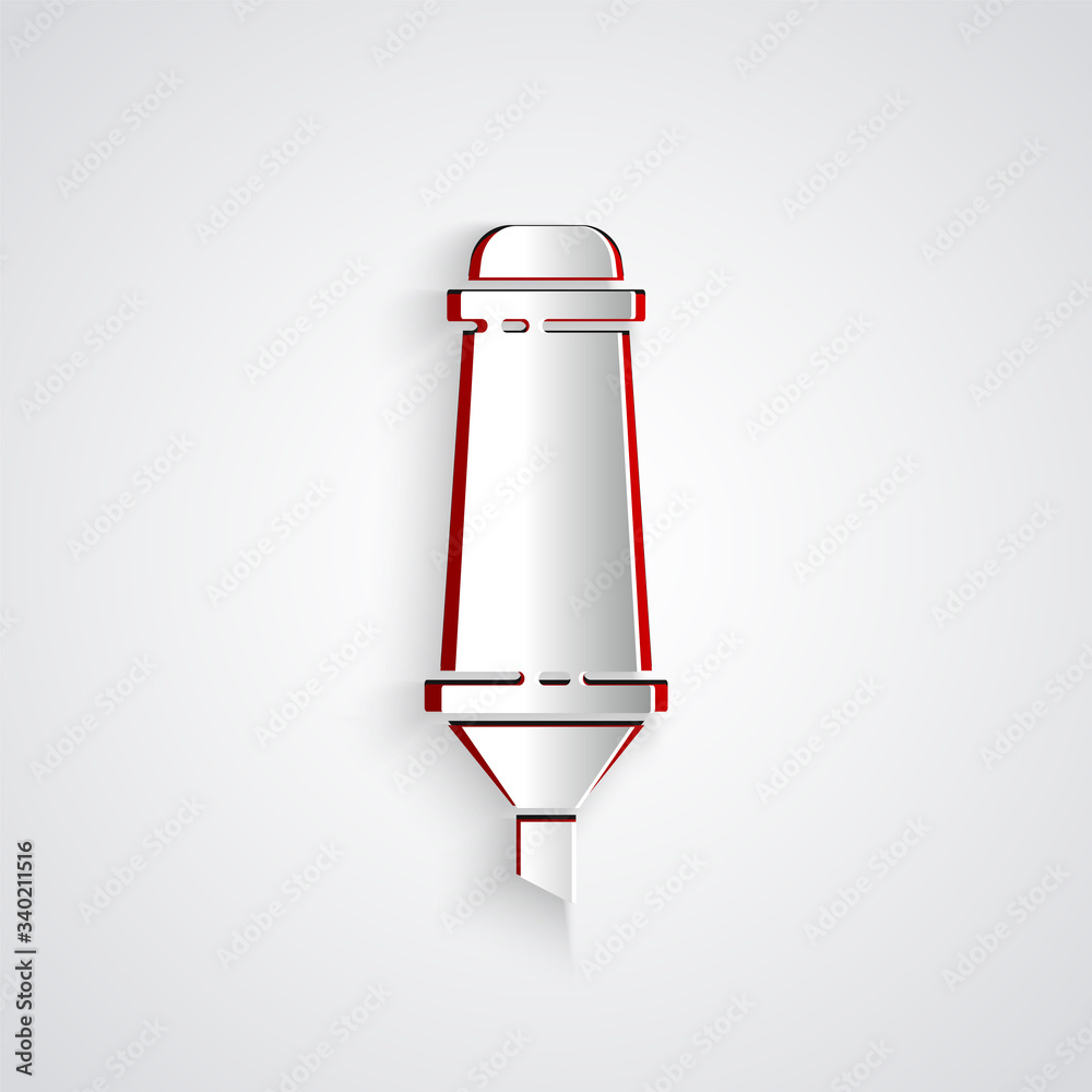 Paper cut Marker pen icon isolated on grey background. Paper art style. Vector Illustration