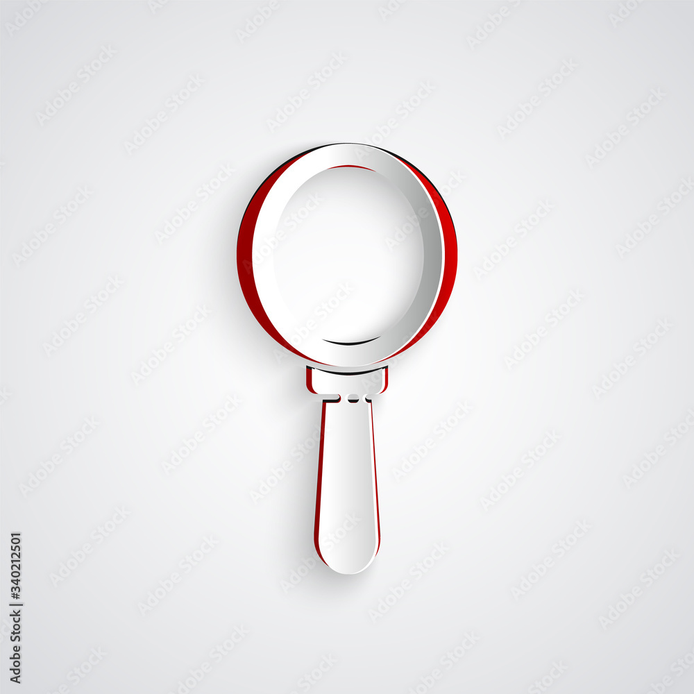 Paper cut Magnifying glass icon isolated on grey background. Search, focus, zoom, business symbol. P